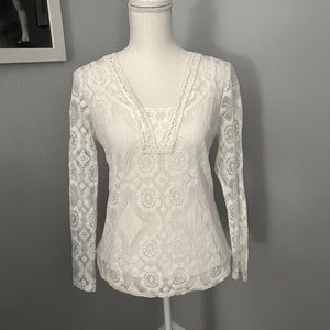 ADIVA Antique White Lace Blouse Top Size Medium